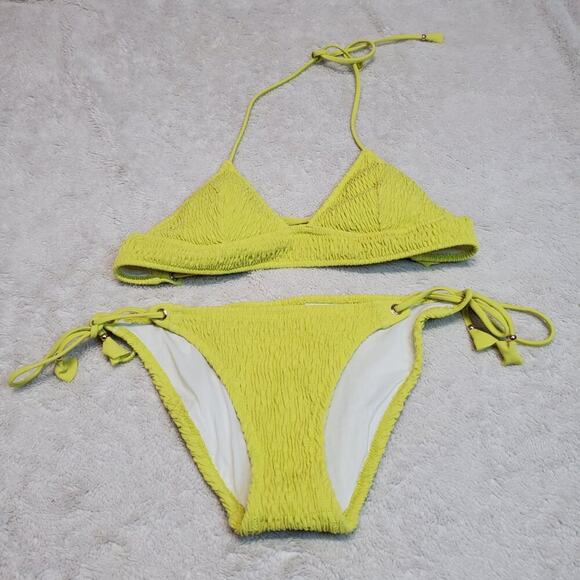 Victoria's Secret Neon Yellow‎ Tied Halter Swim Sexy Bikini Small Bottom Medium - Picture 1 of 9